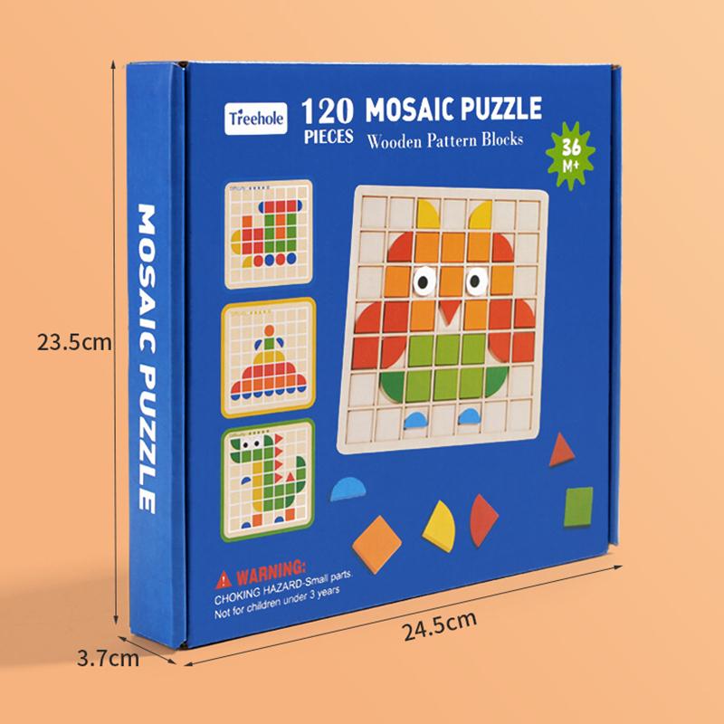 Holz Geometrisches Mosaik Puzzle Montessori STEM Lernspielzeug Ungiftiges Natürliches Holz Form Zuordnung Blöcke Für Kinder Alter 3-6