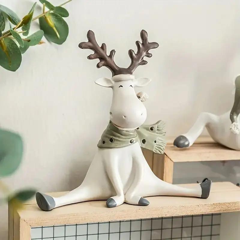 Creative Resin Deer Figurine Kids Room Desktop Shelf Unique Ornament Cute Decorative Item