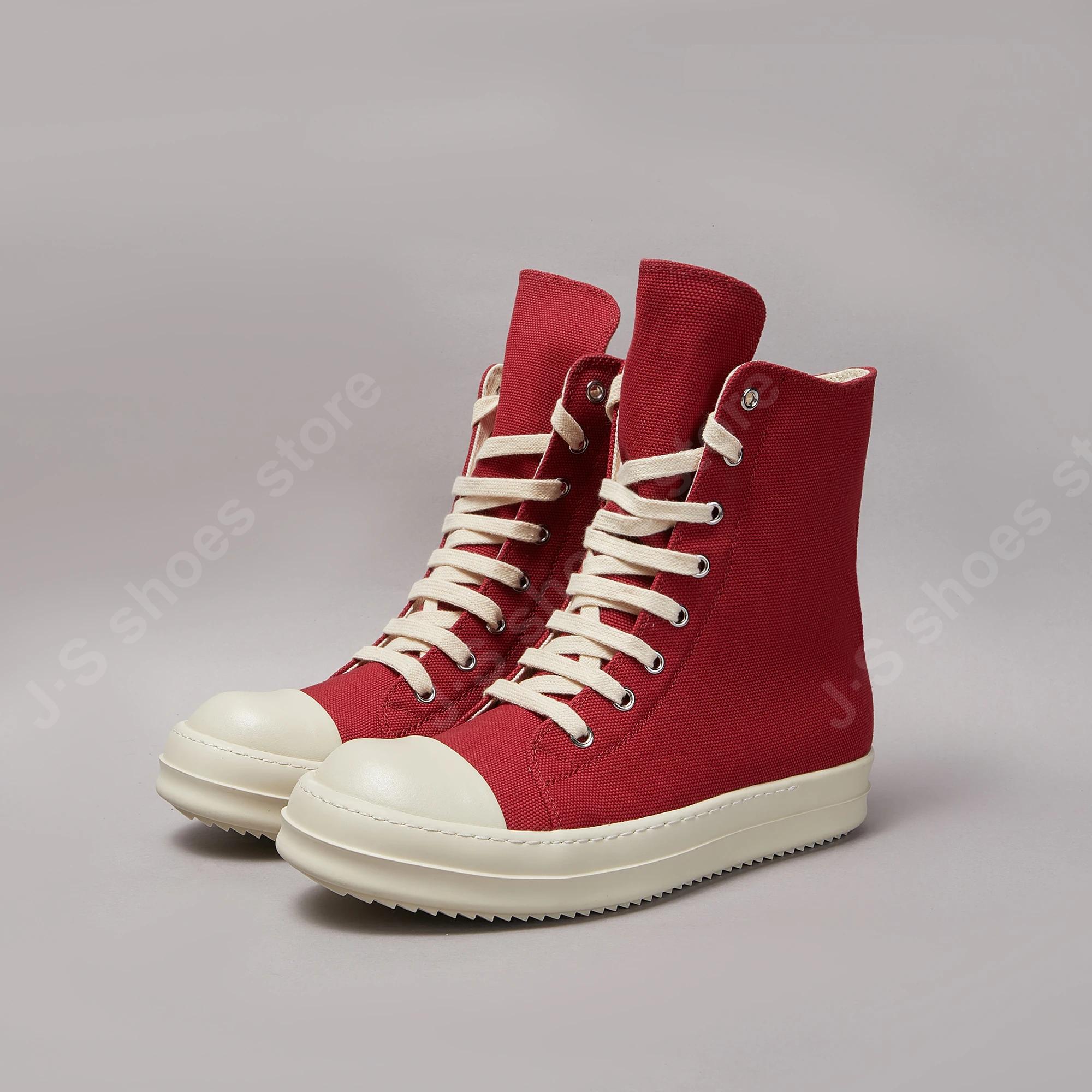 

Бренд Ro Мужская обувь Кроссовки Высокие Красные парусиновые туфли Женские Повседневные кроссовки Ботинки Толстая подошва Кроссовки Плоские Ботильоны на молнии 48 красный