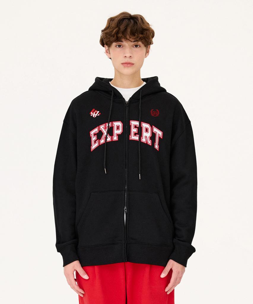 Mozmoz Expert Applique Brushed Two-Way Zip-Up Hoodie Black