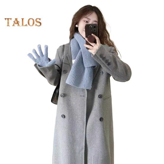 

Женский шерстяной жакет с отложным воротником, однотонное двубортное пальто средней длины, термобелье с длинными рукавами, для поездок на работу, свиданий, весна-осень-зима XL серый