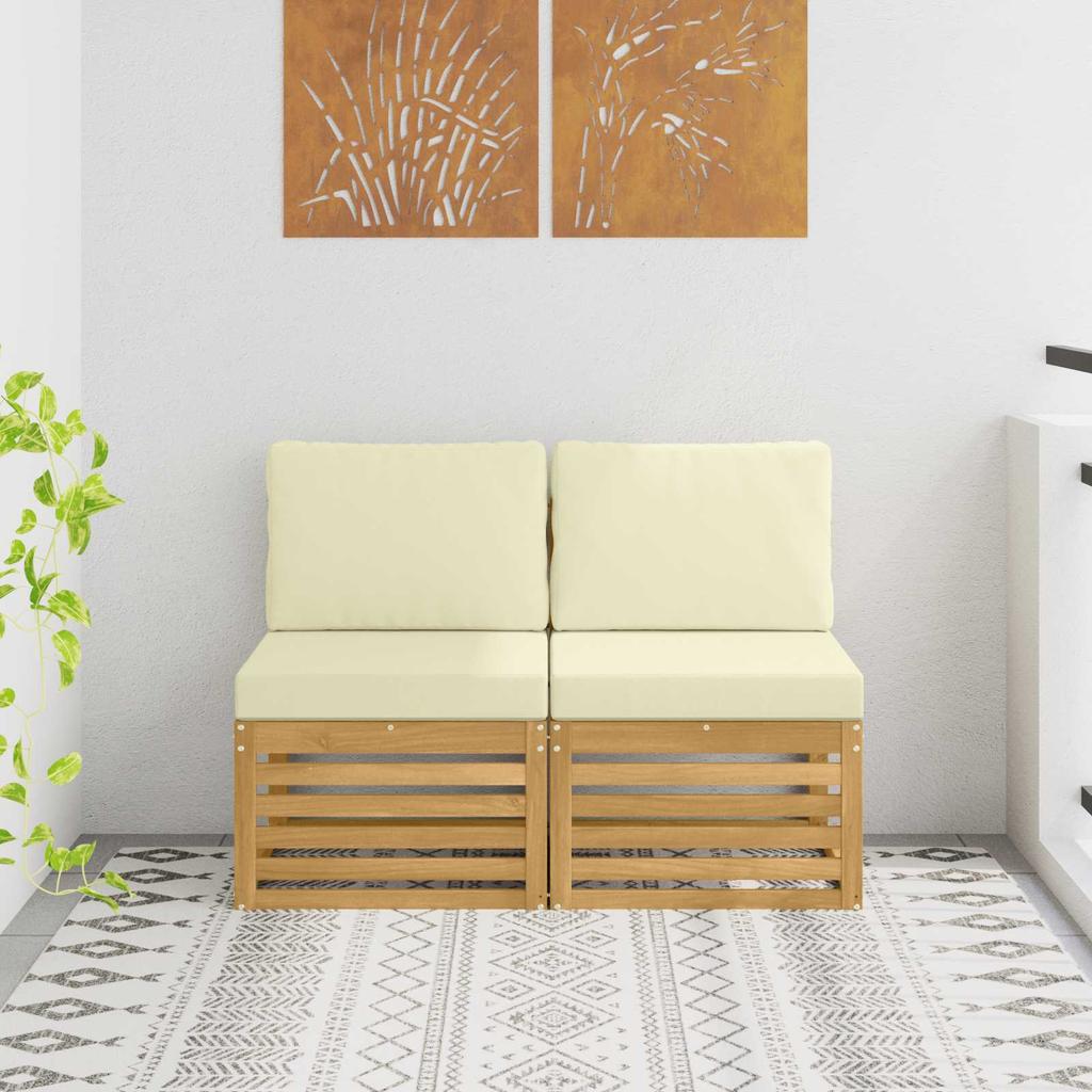 2 Piece Outdoor Center Sofa Solid Acacia Wood White