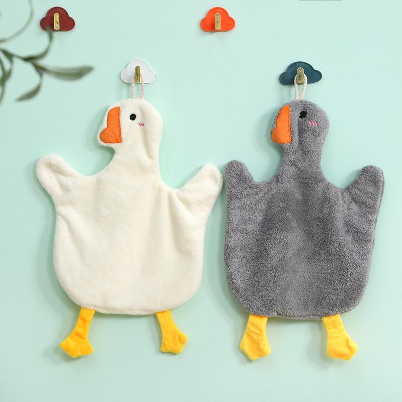 Süßes Gänse-Korallenfleece zum Aufhängen Handtuch - Cartoon Absorbierendes Küchentuch
