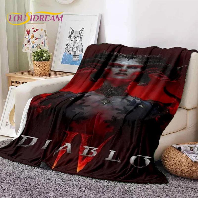 Diablo 3D Retro Game Gamer Zachte Flanellen Deken voor Bedden Slaapkamer Bank Picknick, Plaid Deken voor Afdekking Buiten Vrije Tijd Dutje Cadeau