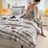 OEING Tie-Dye Faux Rabbit Fur Flannel Blanket