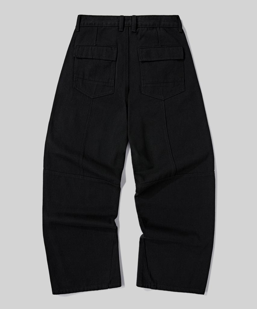 Beodeonteu Curved Cut Multi-Dart Wide Twill Pants [Black]