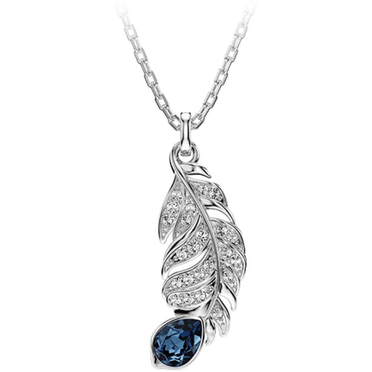 Swarovski Idyllia Detailed Feather Design Cubic Zirconia Necklace Women necklace Silver 5730358 F,Silver