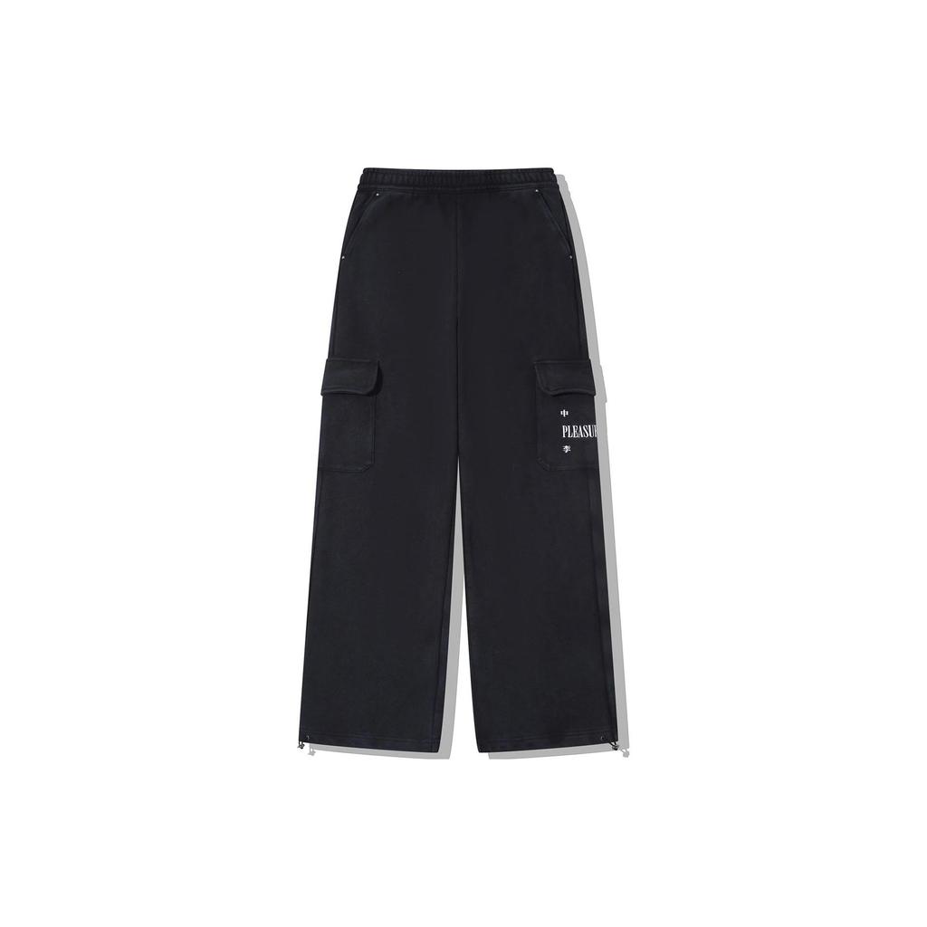 Li Ning X Pleasures Collaboration Solid Color Multi-Pocket Straight Leg Loose Knit Sports Pants Women Pants Black AKLTB52-1