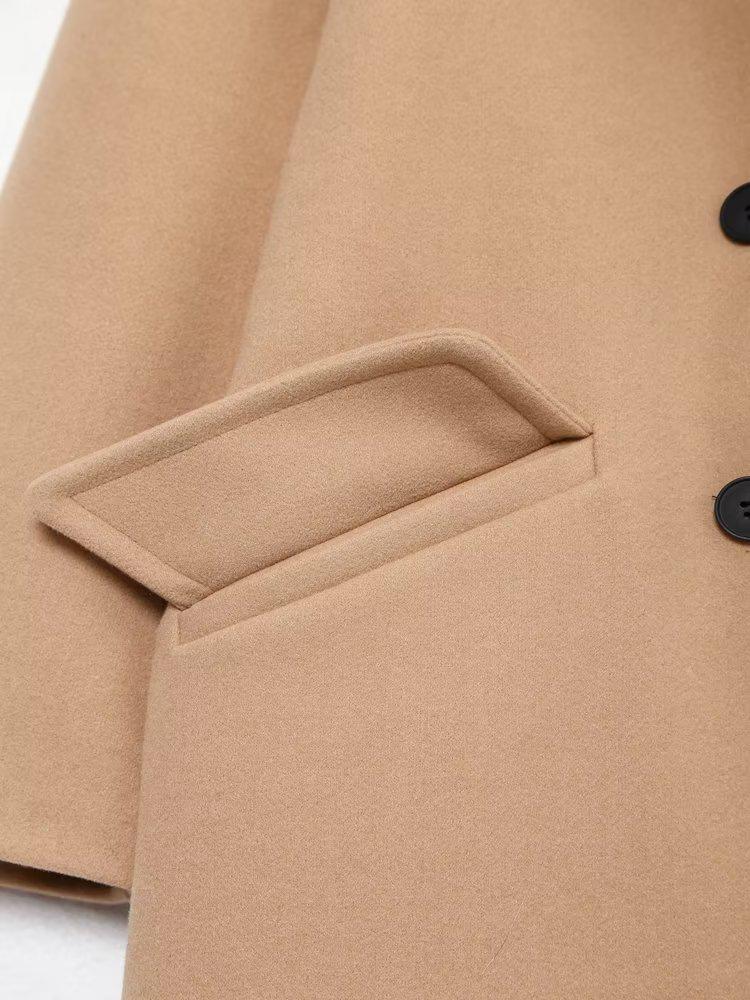 2023 Autumn/Winter Women's European-American Double-Breasted Mid-Length Loose Coat