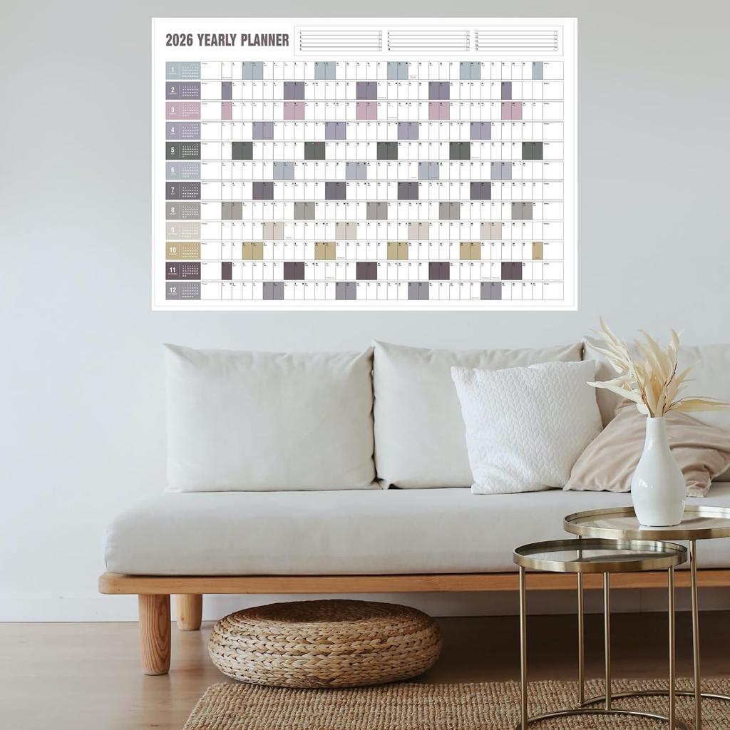 Yearly Wall Calendar 2026,Double Side Paper Full Year Wall Calendar One Page, 365 Day Calendar at One Glance, 23"X 33", Paper Folded,