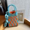 Plaid Cartoon Women's Crossbody Mini Bag: Cute, Lightweight, Knitted Phone Holder for Parent-Child Matching (2024)