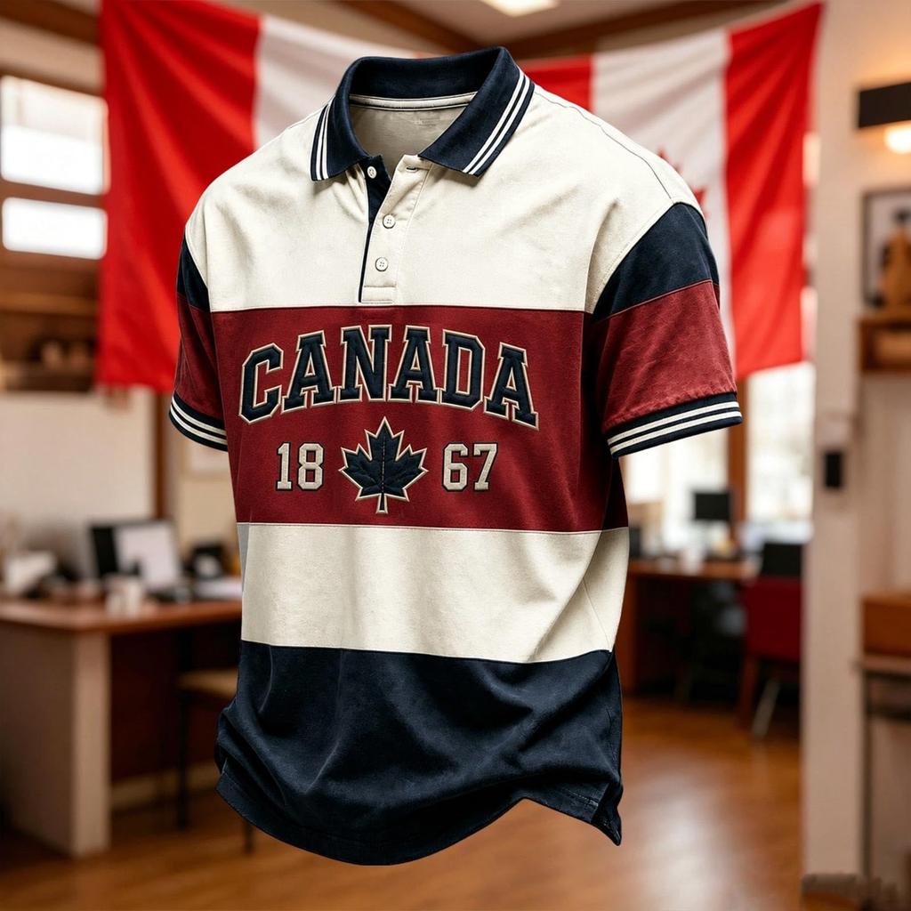 Men's Soccer Fan Polo Shirt Canada Themed Short Sleeve Breathable Mesh Fabric Lightweight Comfortable Fit Collar Buttoned Front