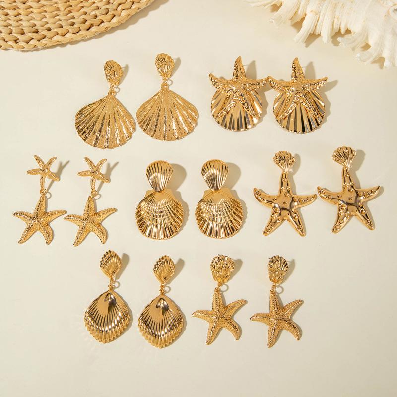 Exaggerated starfish gold earrings ins wind shell beach wind stud earrings