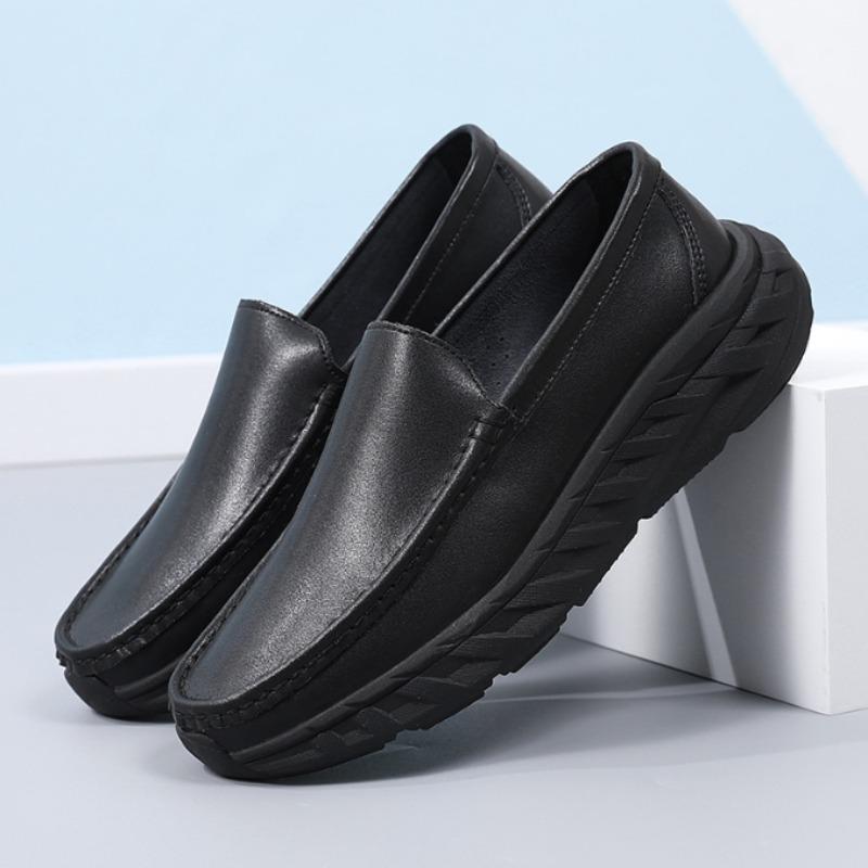 Four-Season Air Cushion Nurse Shoes for Men: Hollow-out Thick Sole Genuine Leather, Breathable Soft Sole, Lightweight Work Shoes