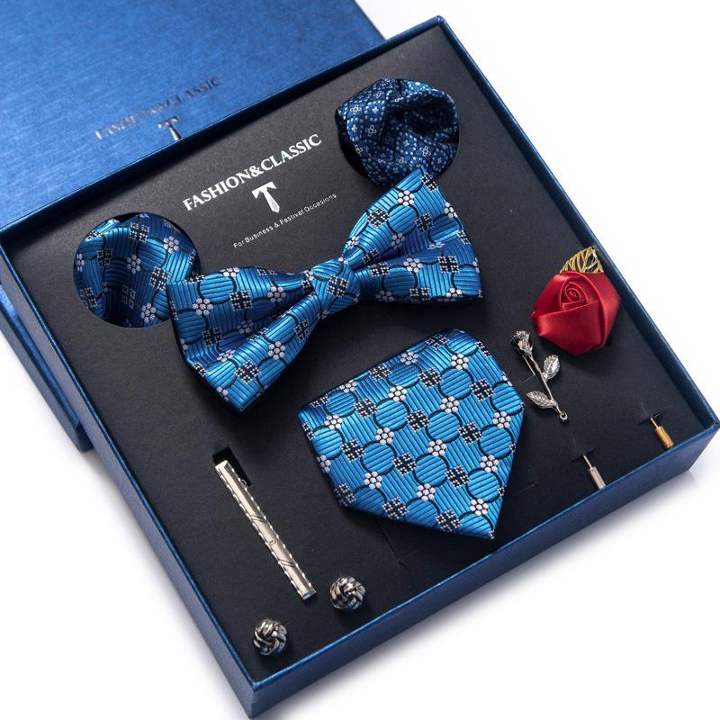 Dress 8-Piece Wedding Groom Tie Men'S Formal Business Bow Tie Square Scarf Tie Clip Hand-Typed Gift Box Packaging
