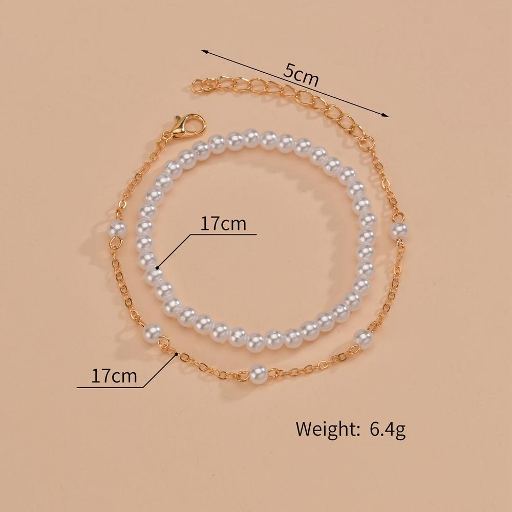 Stylish and Minimalist Imitation Pearl Double Layer Alloy Adjustable Bracelet Jewelry Gift Clothing Accessories