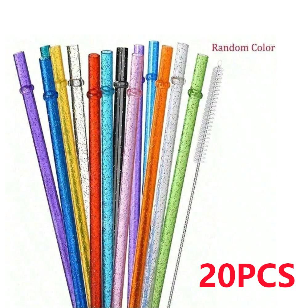 11/11PC Reusable Pure Color Belt Glitter Gold Powder Plastic Tube Thickened and Hard Party Creative Reusable Colorful Straw