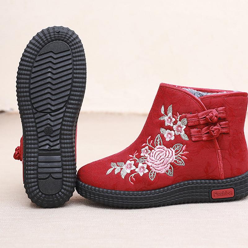 Thickened Floral Embroidery Women's Winter Boots Snow Boots Warm Shoes Mothers Shoes