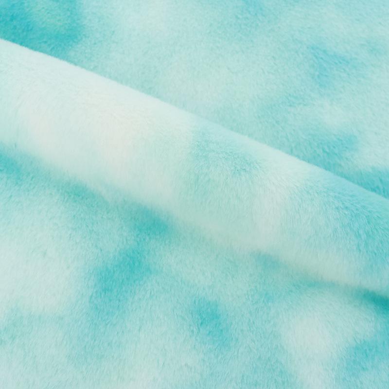 Tecido de pelo de coelho de imitação de veludo tingido com gradiente de arco-íris com cores de fantasia