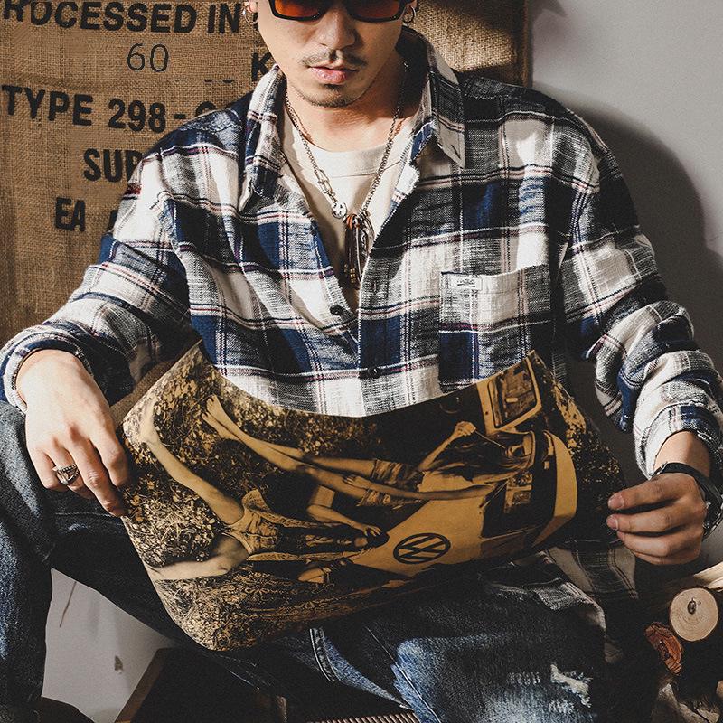 Men's Heavy Retro Plaid Long Sleeve Shirt Jacket - Autumn/Winter Trendy Style