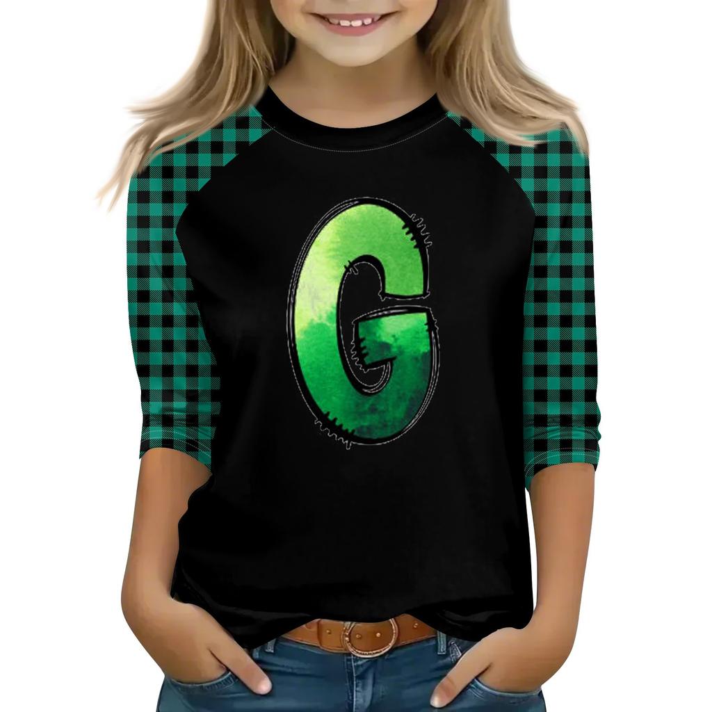 Oberteile für junge Mädchen von 4–16 Jahren, Rundhalsausschnitt, 3/4-Ärmel, T-Shirts, trendige Oberteile, Outfit-T-Shirts