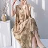 Retro style floral nightdress with chest pad women's summer thin anti-bumping loose large size can be worn outside loungewear skirt