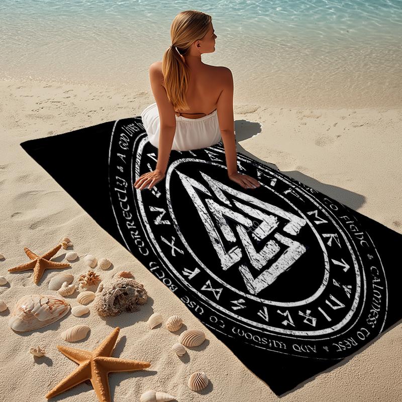 proof beach towel with a Valknut pattern - soft,absorbent,quick-drying,machine washable - perfect for swimming,camping,bathing