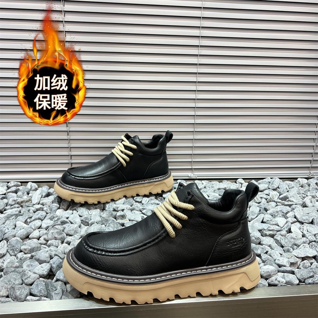 High-top Winter British Style Retro Outdoor Mountaineering Waterproof and Non-slip Sports Thick-soled Heightening Rhubarb Martin Boots