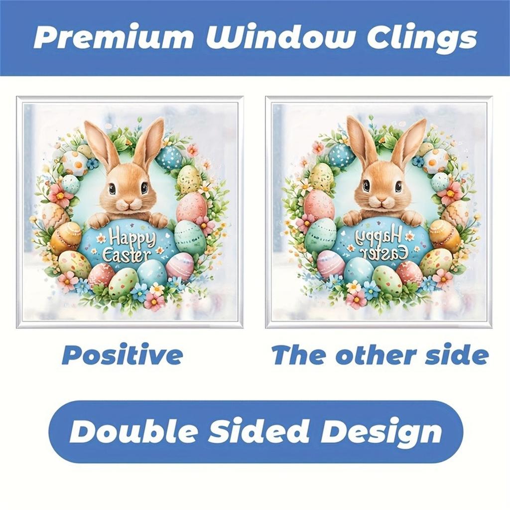 Schattige Konijn Paasei Krans Patroon Stickers, Zelfklevende Huisdecoratie Raamstickers, Feestelijke Oppervlakdecoratie Stickers