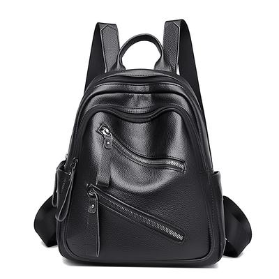 Women's New Style Soft Leather Women's Bag Summer Versatile Student Mommy Fashion Korean Style Soft Leather Travel Backpack