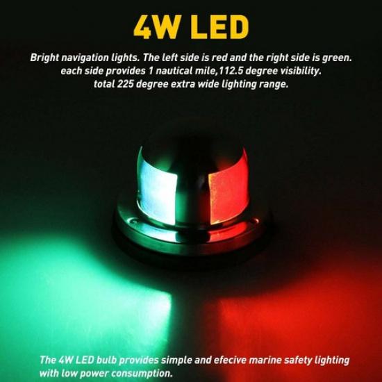LED Boat Lights Navigation Red/Green Left/Right Chrome Finish 12V Universal Bow
