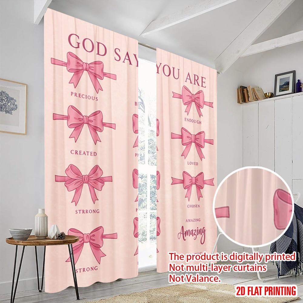 2pcs 2D flat printing Party Window Curtains GOD SAYS YOU ARE PRECIOUS BEAUTIFUL ENOUGH 100% Polyester Without Electricity Family