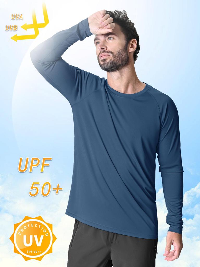 KEFITEVD Long Sleeve Rash Lightweight UV Sportswear for and Plus Blue XL Men's Guard, Protection, Sweat-Wicking, Quick-Drying, Fitness, Running,