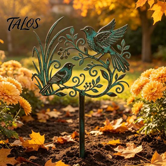 Rustic Copper Bird Statue Metal Garden Stake, Weather Resistant Iron Yard Art Ornament, Figurine Retro Patina Finish Sign for Outdoor Lawn Decor