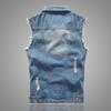 Vest Sleeveless Ripped Single-breasted Turn-down Collar Men Waistcoat for Daily Wear