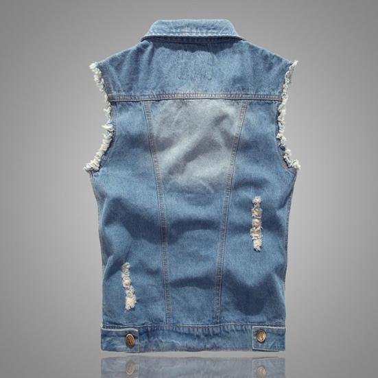 Vest Sleeveless Ripped Single-breasted Turn-down Collar Men Waistcoat for Daily Wear