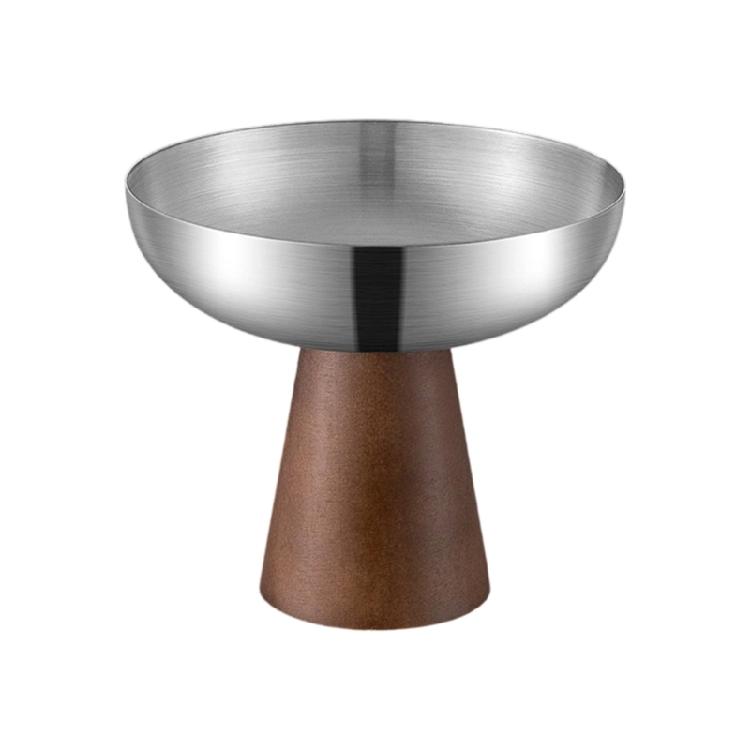 Wood Base And Stainless Steel Dessert Holder Elegant Serving Cup For Ice Cream Fruit Salad And Snacks