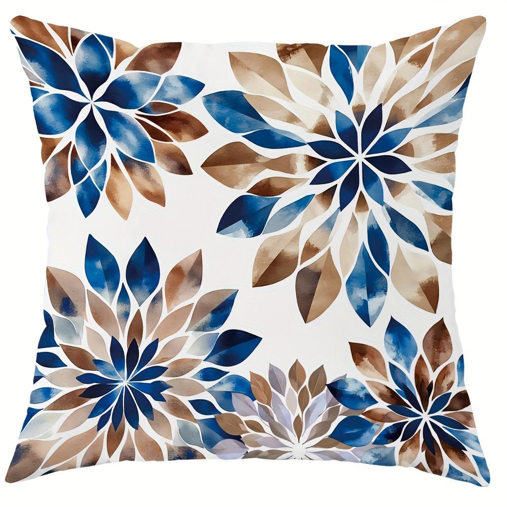 Home Decor Blue Brown Floral Geometric Pillow Covers Pattern Cushion Cover Suitable For Sofa Bedroom Car Pillow Cover