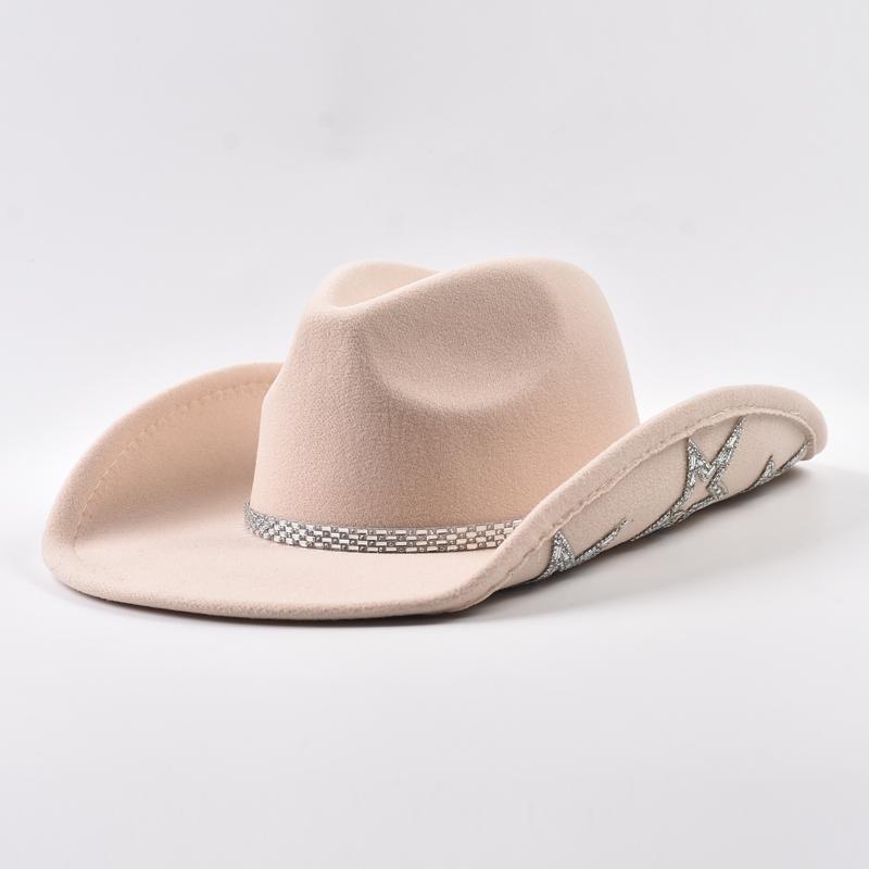 Women Western Cowboy Hat Wide Brim Rhinestone Star Cowgirl Hats for Wedding Reception Dance Floor Bachelor Party Costume