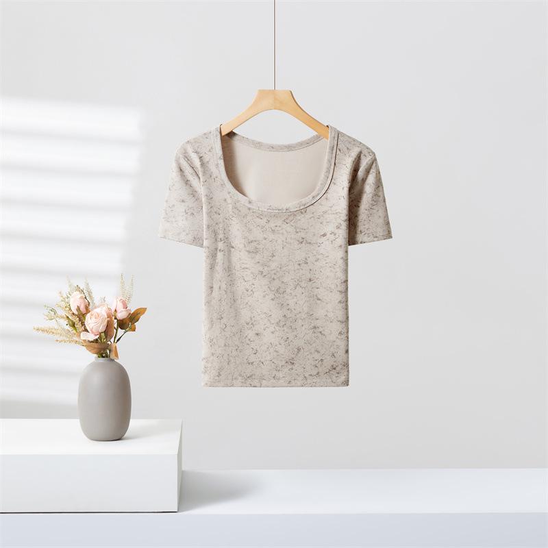 

2025 Women s Tie-Dye Pleated Shoulder Slim Tee - Short Sleeve Spring/Summer Fashion One Size