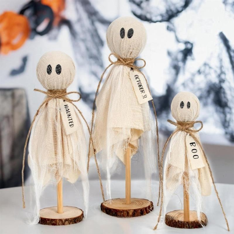Halloween Wooden Ghostly Crafts 3Pcs Cloth Decoration For Indoor Shopping Mall Crafts For Table Centerpieces Home Party