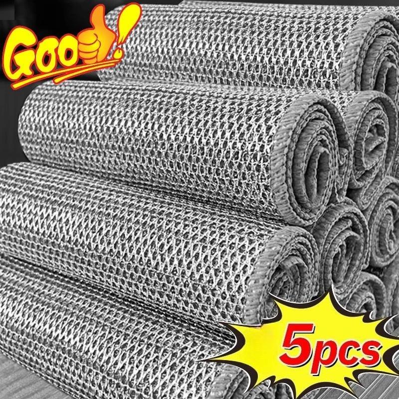 5Pcs/setMagic Steel Wire Cleaning Cloths Thickened Metal Silver Wires Rags Kitchen Dish Pot Washing Cloth Towel Clean Tool