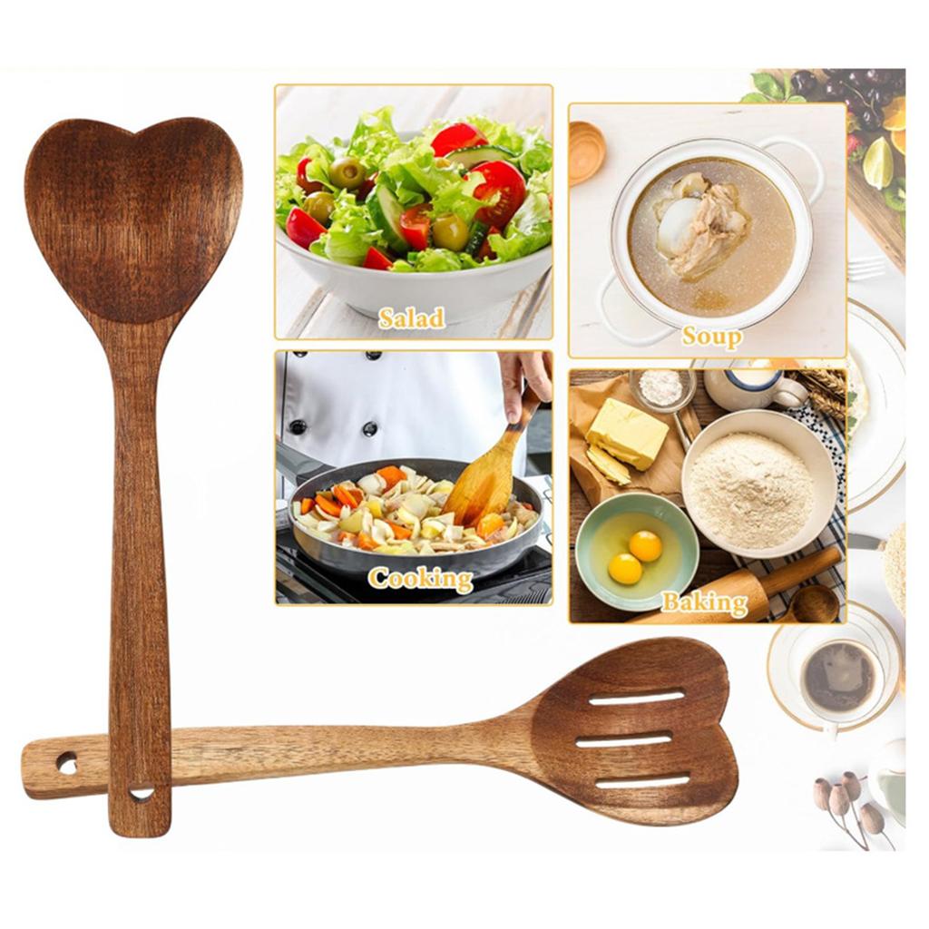 Heart Shaped Wood Spoon Mixing Spoons Kitchen Utensils Teaspoons Heat Resistance Long Handle Coffee Spoon Easy To Use