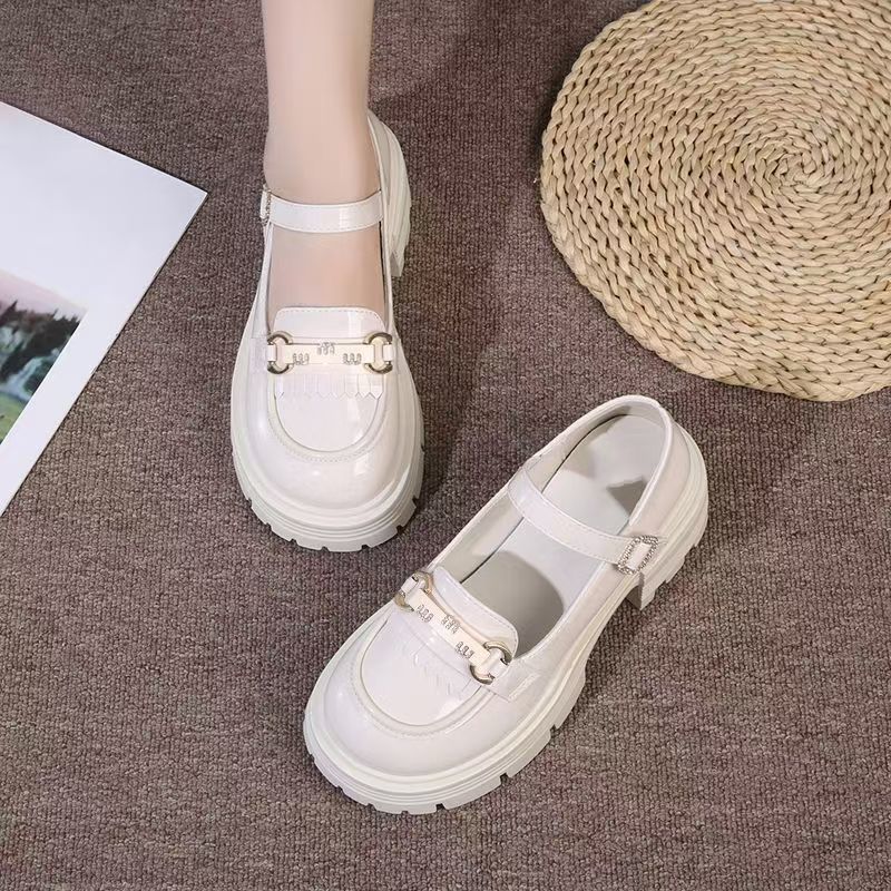 With small leather shoes, thick heel heel heightened, one-word black commuter buckle, Mary Jane single shoes, women's thick sole