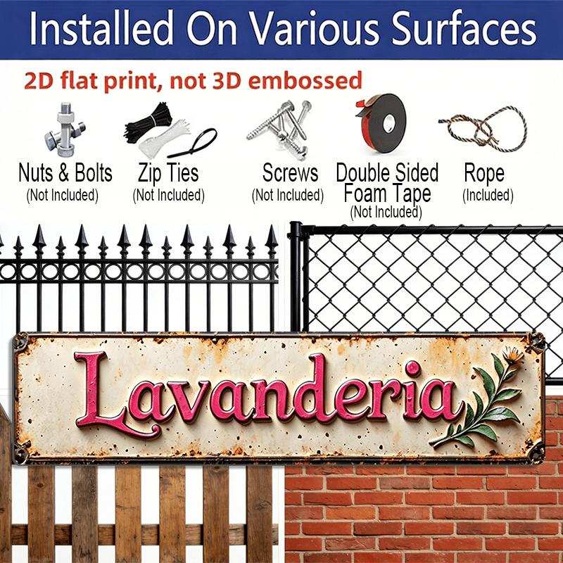 2D Flat, Style "The Word "Lavanderia" with Floral Designs"Rural Aluminium Decorative Sign - Simple Metal Decoration for Homes, Farmhouses, Bathrooms