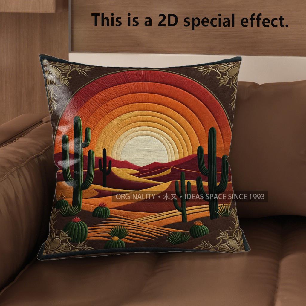 2D Sunset Desert Cactus Throw Pillow Covers Pattern Cushion Cover Suitable For Sofa Bedroom Car Pillow Cover