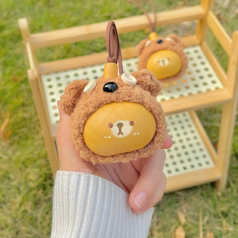 Cute Head-covering Bear Natural Cultural Gourd Versatile Bag Hanging Car Hanging Stress Relief Plate Play Ornament
