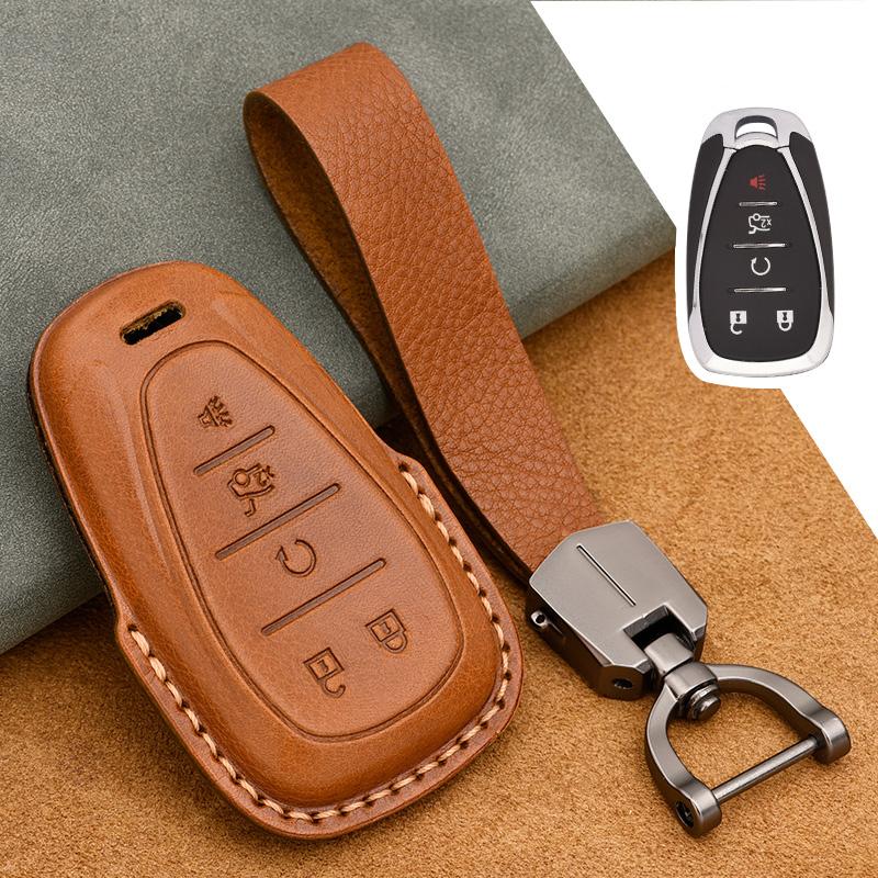 Genuine Leather Key Case Cover Suitable for Chevrolet Tracker Buckle Malibu XL Explorer Volando Pioneer Key Fob Protector
