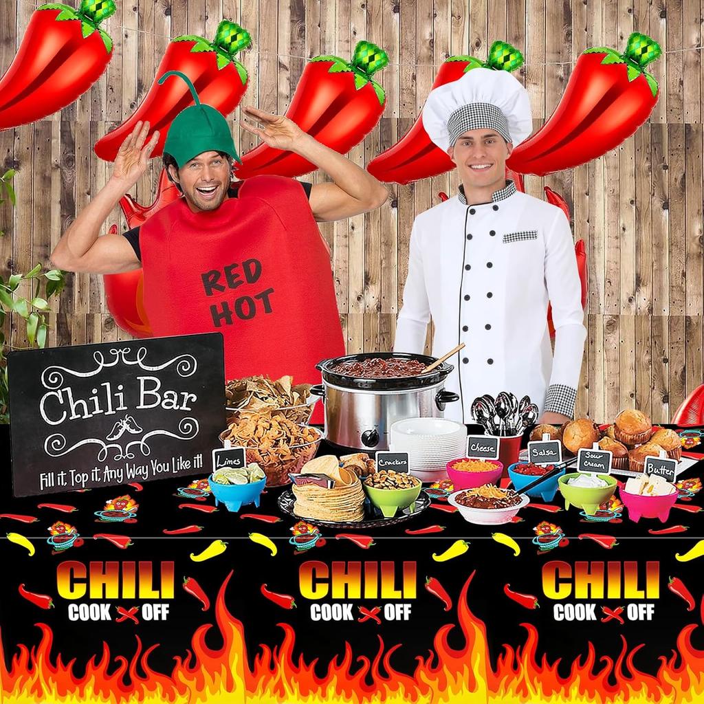 PHOGARY Chili Cook Off Tablecloth for Chili Cookoff Decor, Chili Pepper Tablecloths Disposable, Chili Cookoff Table Cloth Decorations for a Party,