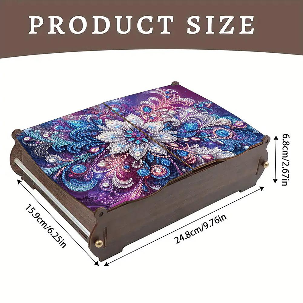 5D DIY Diamond Art Handmade Storage Box Partial Drill Colored Pattern Wood Case Wooden Crystal Storage Case Kit for Home Decor